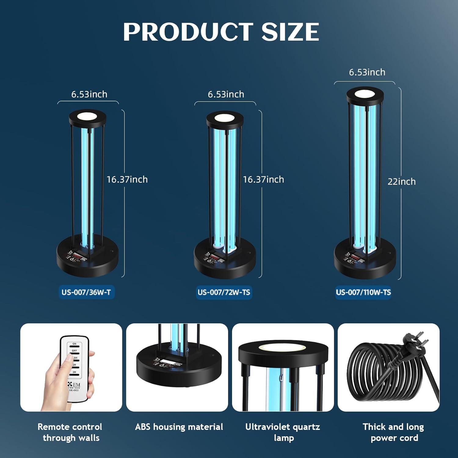 Ultraviolet Germicidal Home Disinfection Lamp,110w UV+Ozone Free UV Light Sanitizer for Whole Room, 99.99% Kill Sanitization Rate for Odor Room Kitchen Home Office School