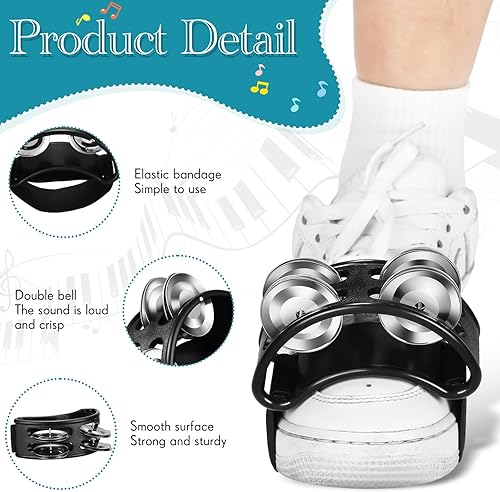 Miniatura 3 de Lukmaa 4 piezas de pandereta de percusión de pie, instrumento musical de guitarra, tambor, pandereta con campana de metal y correa elástica,