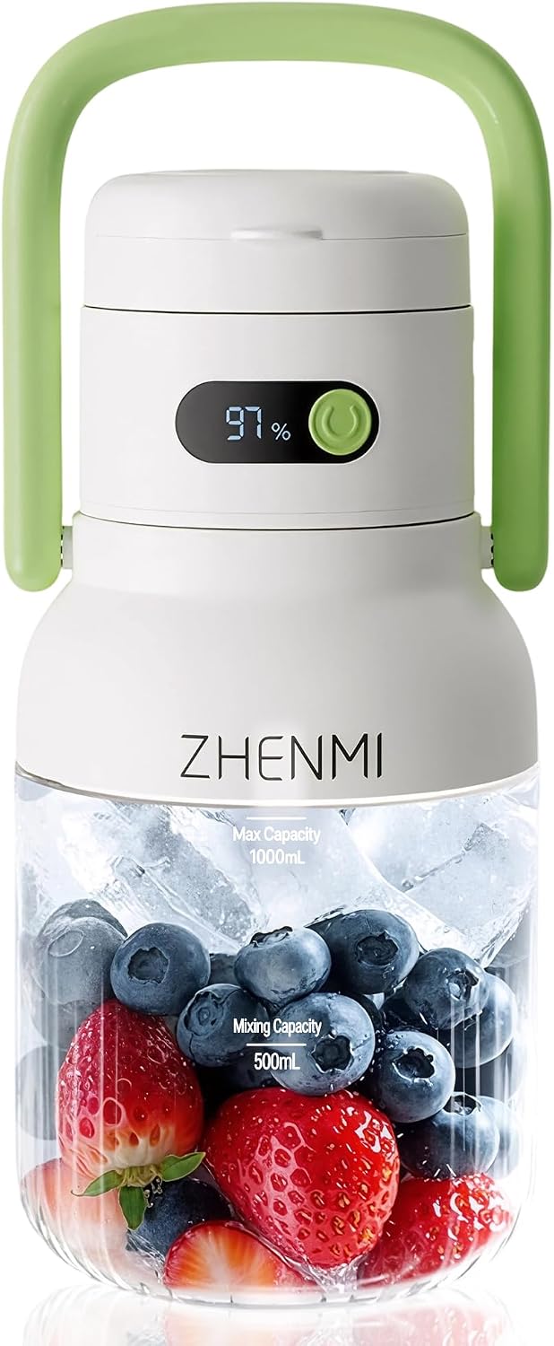 ZHENMI Portable Blender 33oz, Cordless USB-C, 18000RPM, Leakproof Sip Spout