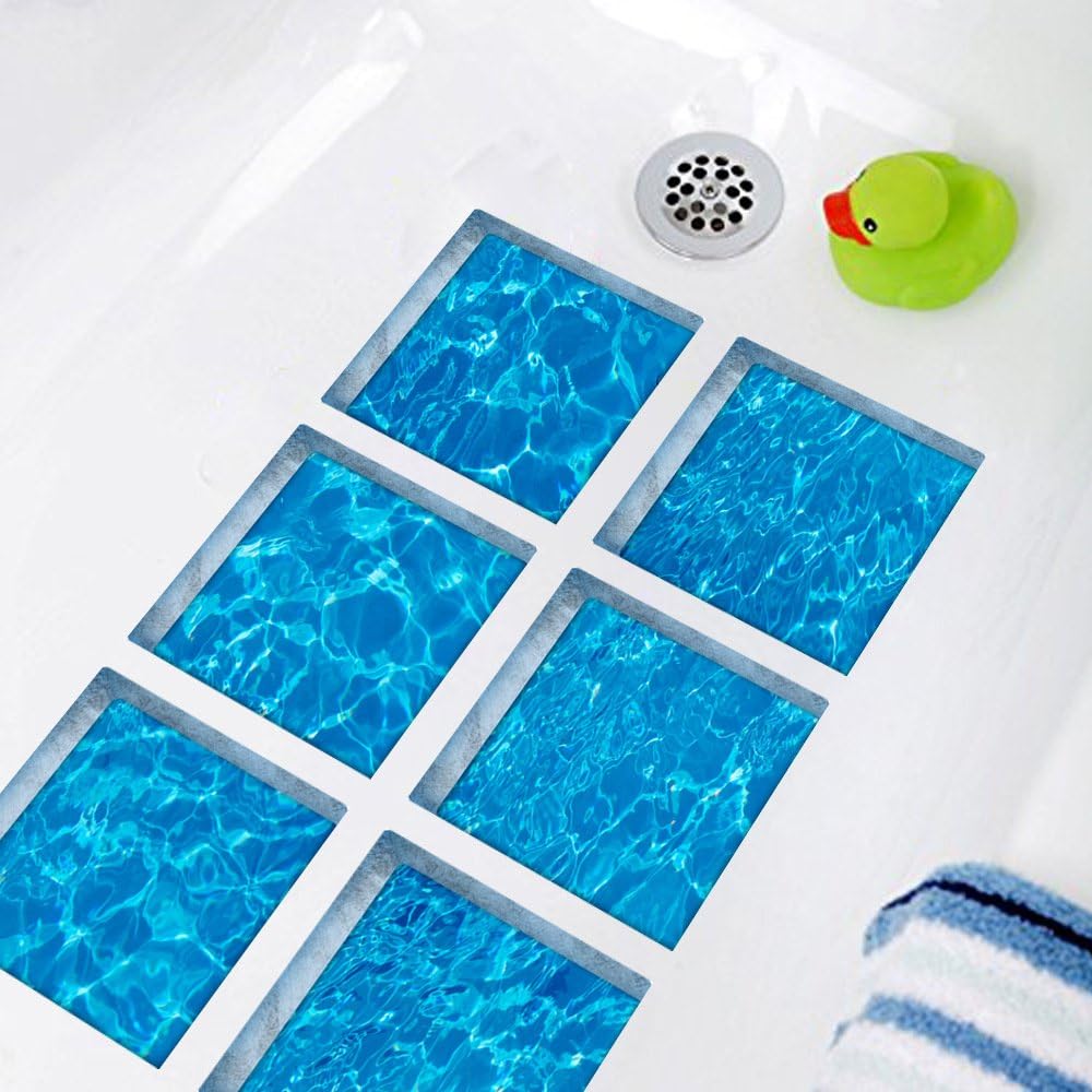 ChezMax 3D Stereoscopic Waves DIY Anti Slip Safety Shower Bath Tub Decal Stickers Bathtub Appliques 6 Pcs 5.9" X 5.9": Home & Kitchen