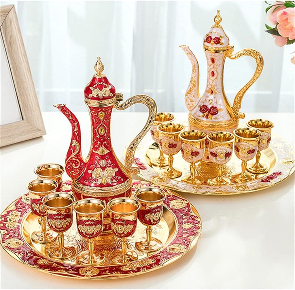 Metal Wine Set Liquor Tray Gift Russian Wine Set High-End European-Style Antique Zinc Wine Jug Wine Glass (Color : C) (B)