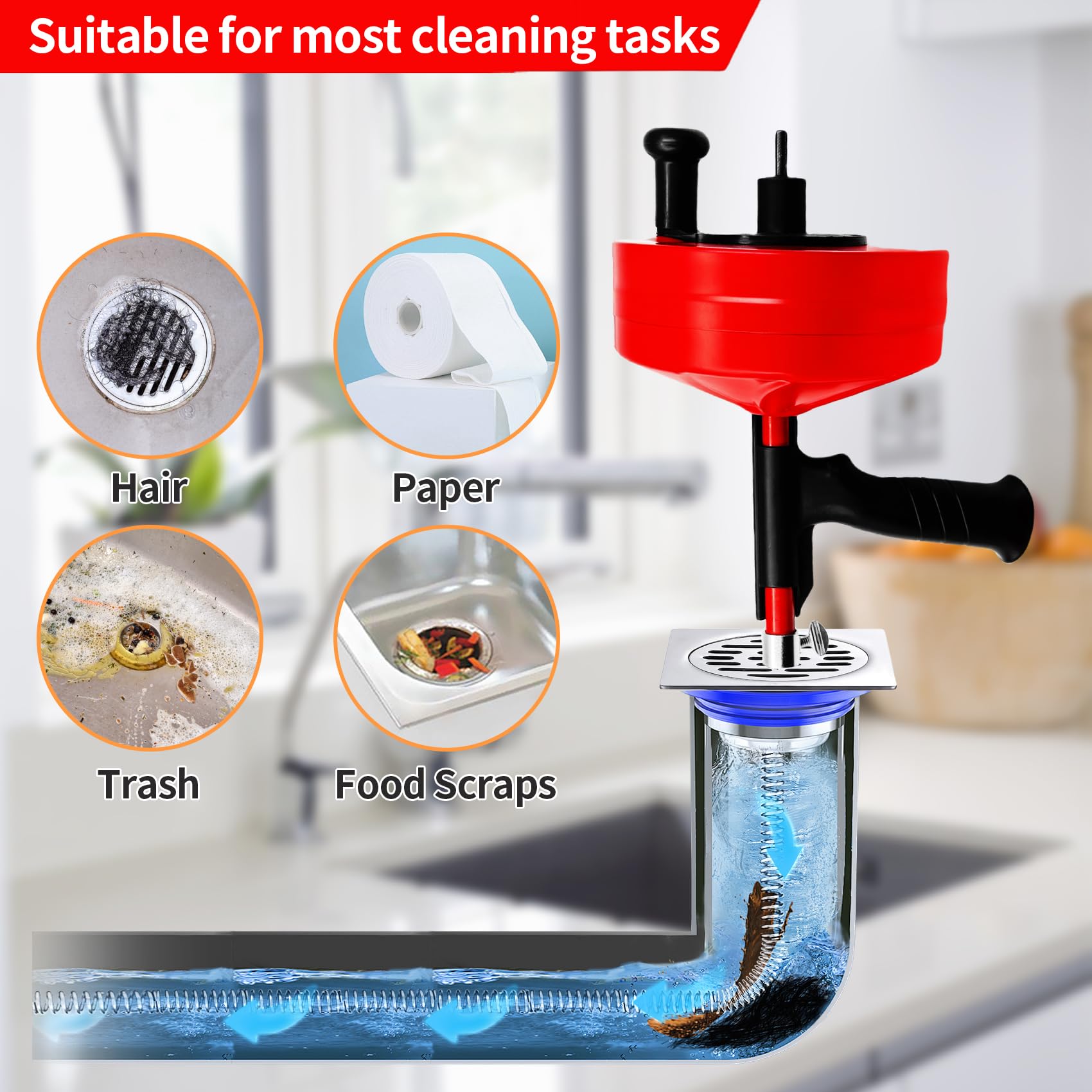50 Ft Plumbing Snake Tools, Drain Snake with Drill Attachment