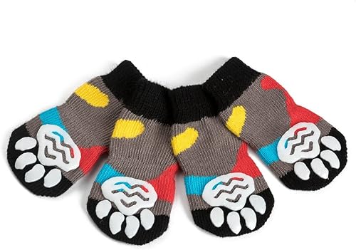 Miniatura 4 de Akopawon 4 calcetines antideslizantes para mascotas, perros y gatos, protector de patas, control de tracción para uso en interiores, calcetines de