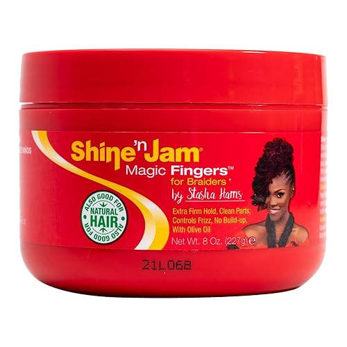 AmPro Shine-n-Jam Magic Fingers Gel para trenzas – Proporciona una sujeción firme con brillo no graso – Fortalece el cabello con proteínas de seda –