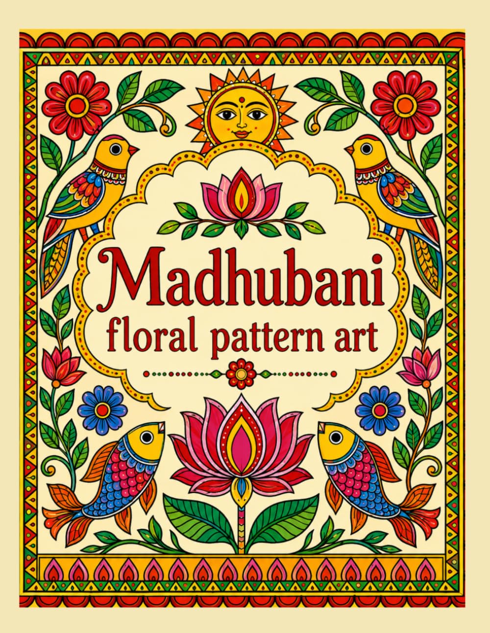 Madhubani floral pattern art (Madhubani coloring art)