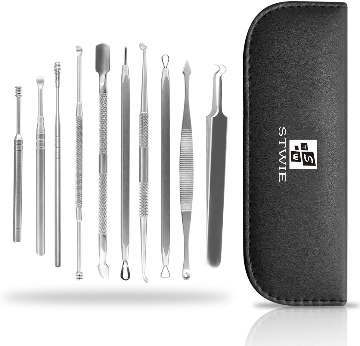 Blackhead Pimple Popper Remover Tools Kits + Ear Wax Removal Tools +Cuticle Pusher Remover Kit 10PCS Remover Tools Professional Pimple Comedone Extractor Zit Popper Tool Kit with Free Brush by Stwie