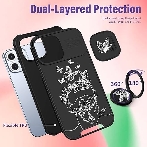 Miniatura 5 de Funda 2 en 1 para iPhone 12iPhone 12 Pro para mujeres, linda funda de teléfono de mariposa para niñas, diseño de mariposa negra y blanca con