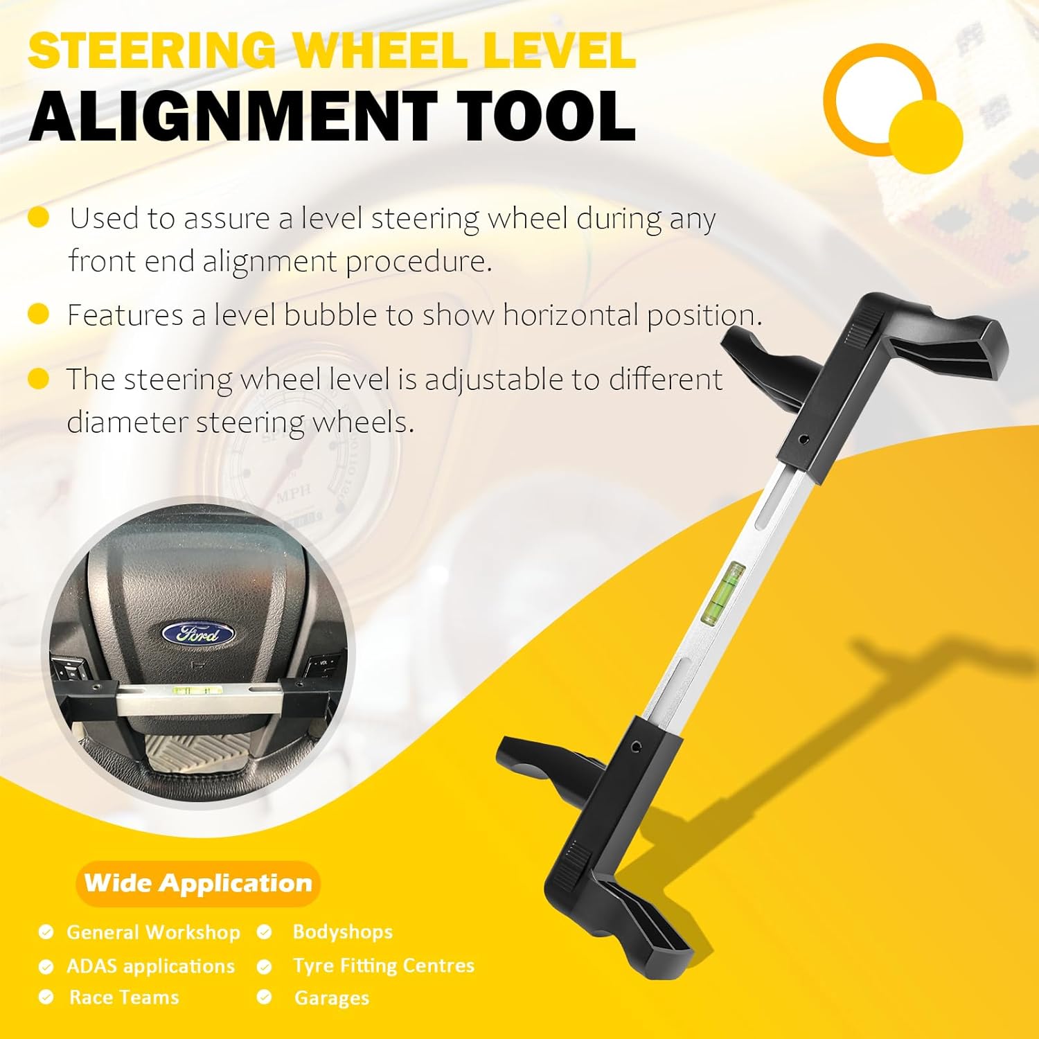 Steering Wheel Level Alignment Tool Fit for Most Steering Wheels With an Internal Diameter 170-250mm + 280-340mm, Spring-Loaded Steering Wheel Holder Level (Double Side)