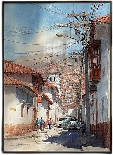 Sucre Bolivia Watercolor Travel Print Artwork for Wall Decor - Scenic City Street Scene Poster in Soft Palette for Living Room and Bedroom