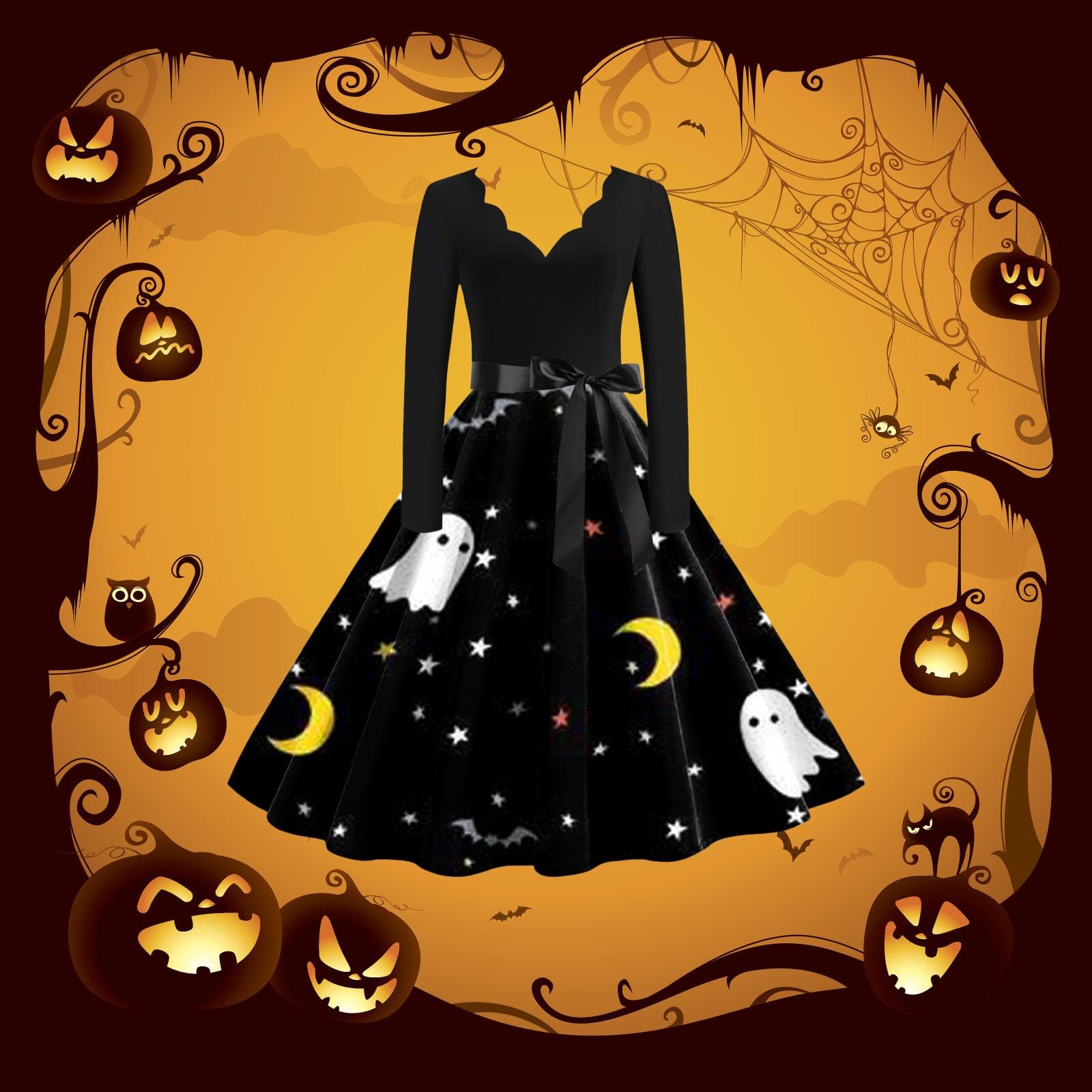Vestido de manga larga con cuello en V para mujer, sexy, bruja, elegante, retro