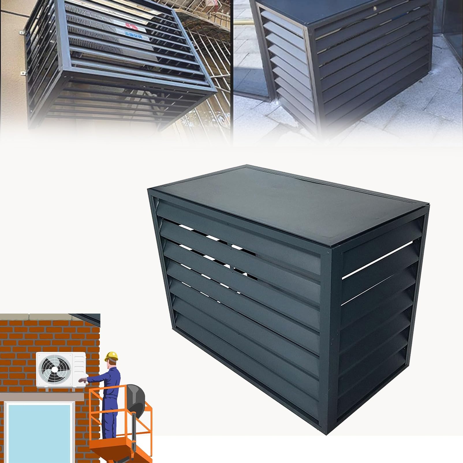 Pxkmouy 110*80*60cm Air Conditioner Fence Screen Outdoor Condenser Protective Cover Heat Pump Cover Decorative Privacy Fence Screen Shelf Plant Stand The top panel can place bonsai