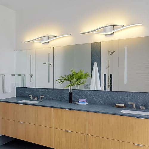 Miniatura 8 de Joossnwell Luces de tocador de níquel cepillado para accesorios de iluminación de baño, sobre espejo, regulables, 5CCT, moderno, lámpara de pared