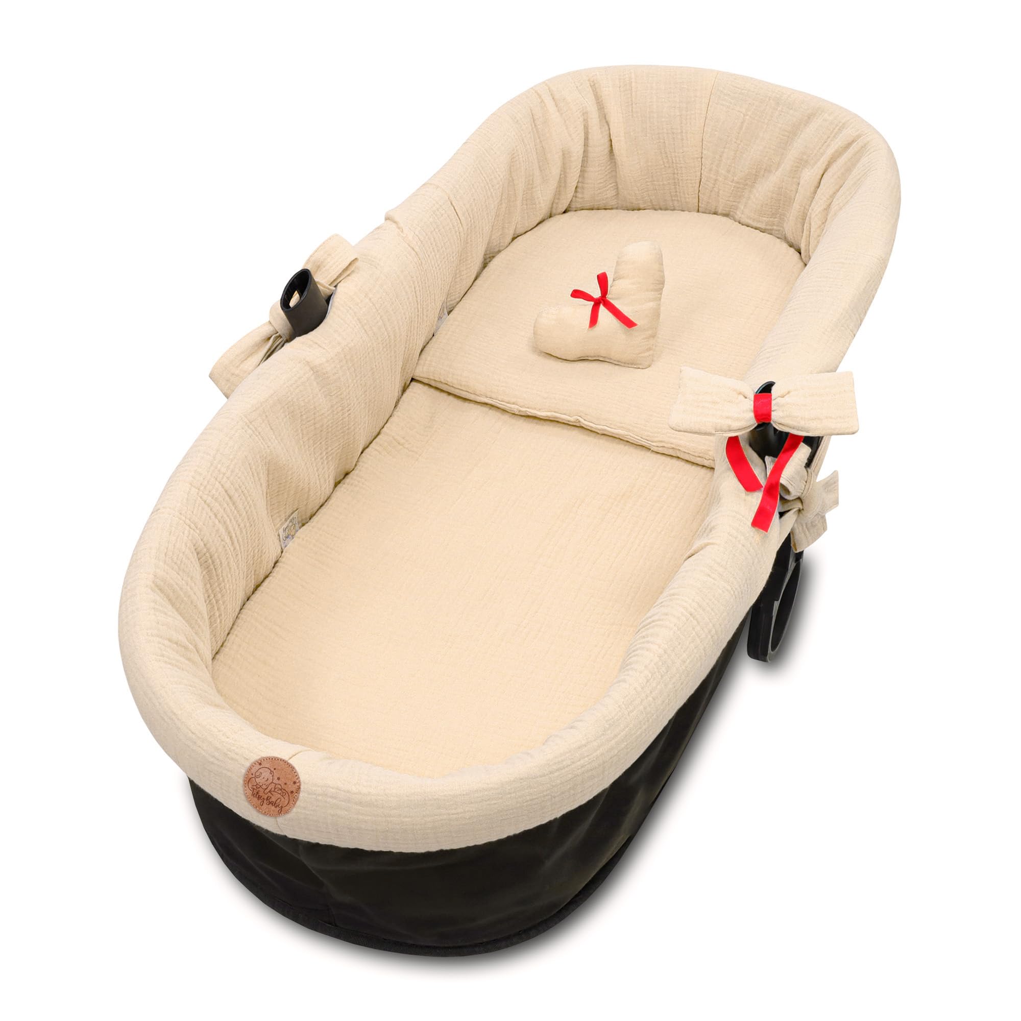 Cubre capazo universal cubrecapazos muselina - vestidura carro bebe nido cochecito accesorios set 3 piezas con almohada y inserción de góndola Beige Claro 2 71zK37NViJL