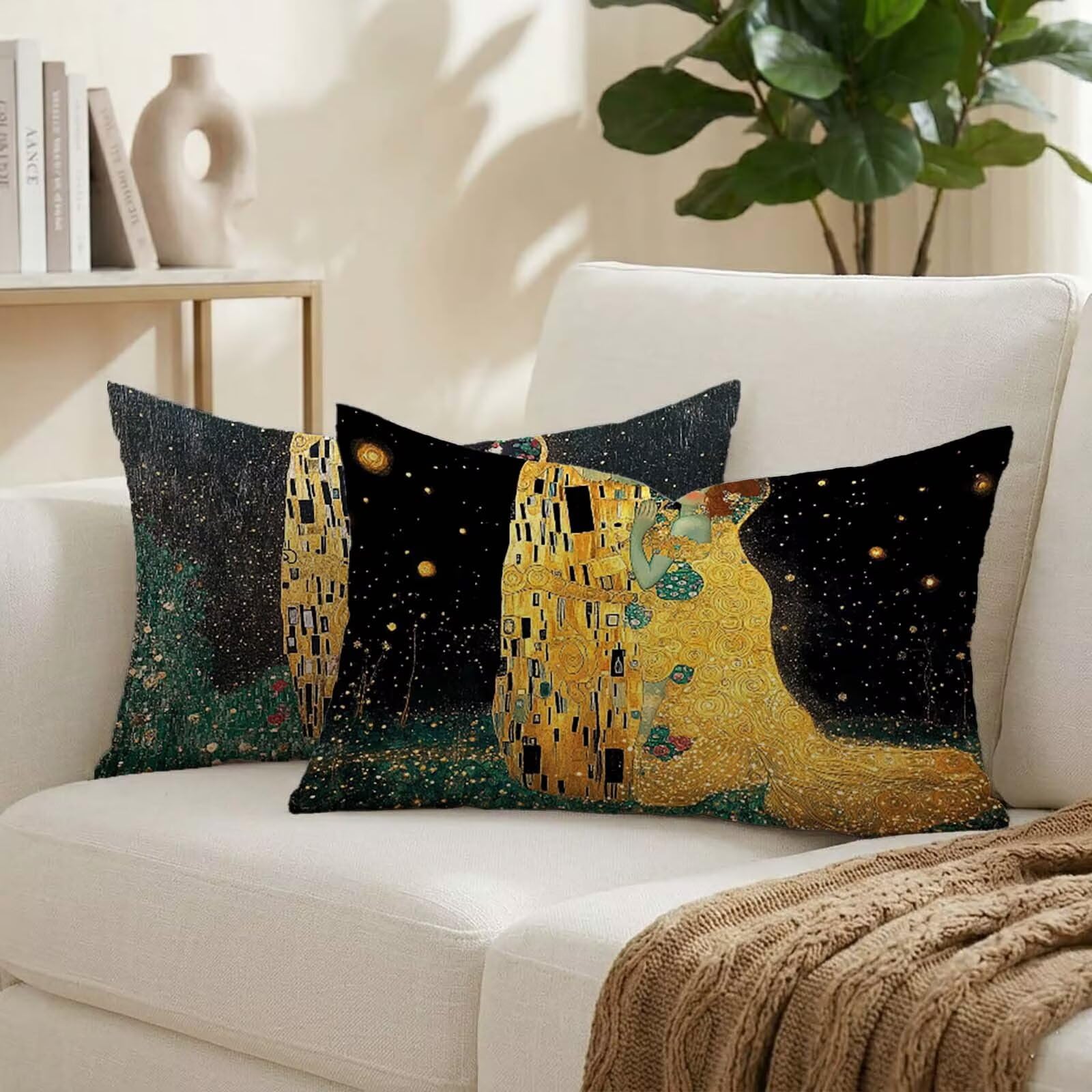 Coussin exterieur impermeable 50x80 cm lot de 2 Klimt pour decoration canape ete