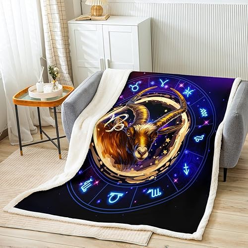 Miniatura 14 de Manfei Aries - Manta de cama de 12 constelaciones para niños y niñas, decoración de habitación, manta del zodiaco de astrología occidental para Gris