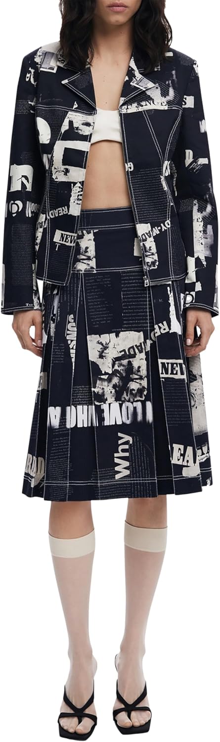 Desigual Women's Blazer_newspaper_bl