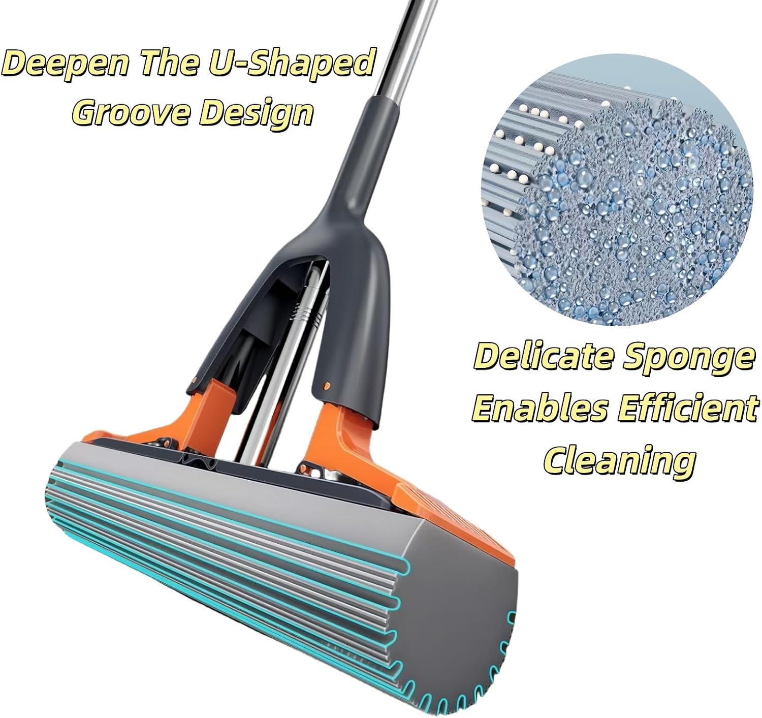 Portable Self-Squeeze Cleaning Mop,Lazy Tabletop mop and Stainless Steel Handle.Wet and Dry Use Cleaning System,Sponge Cotton Mops for Bathroom, Glass, Car.(4 Cotton Heads + 1 Squeeze Handle) (4)
