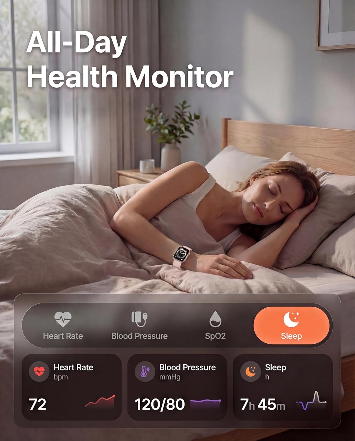 smart watch, fitness watch for women men with 24/7 heart rate/blood pressure monitor,pedometer, sleep tracker, 120+ sport modes, ip68 waterproof activity&fitness tracker compatible with android iphone rose gold & light blush