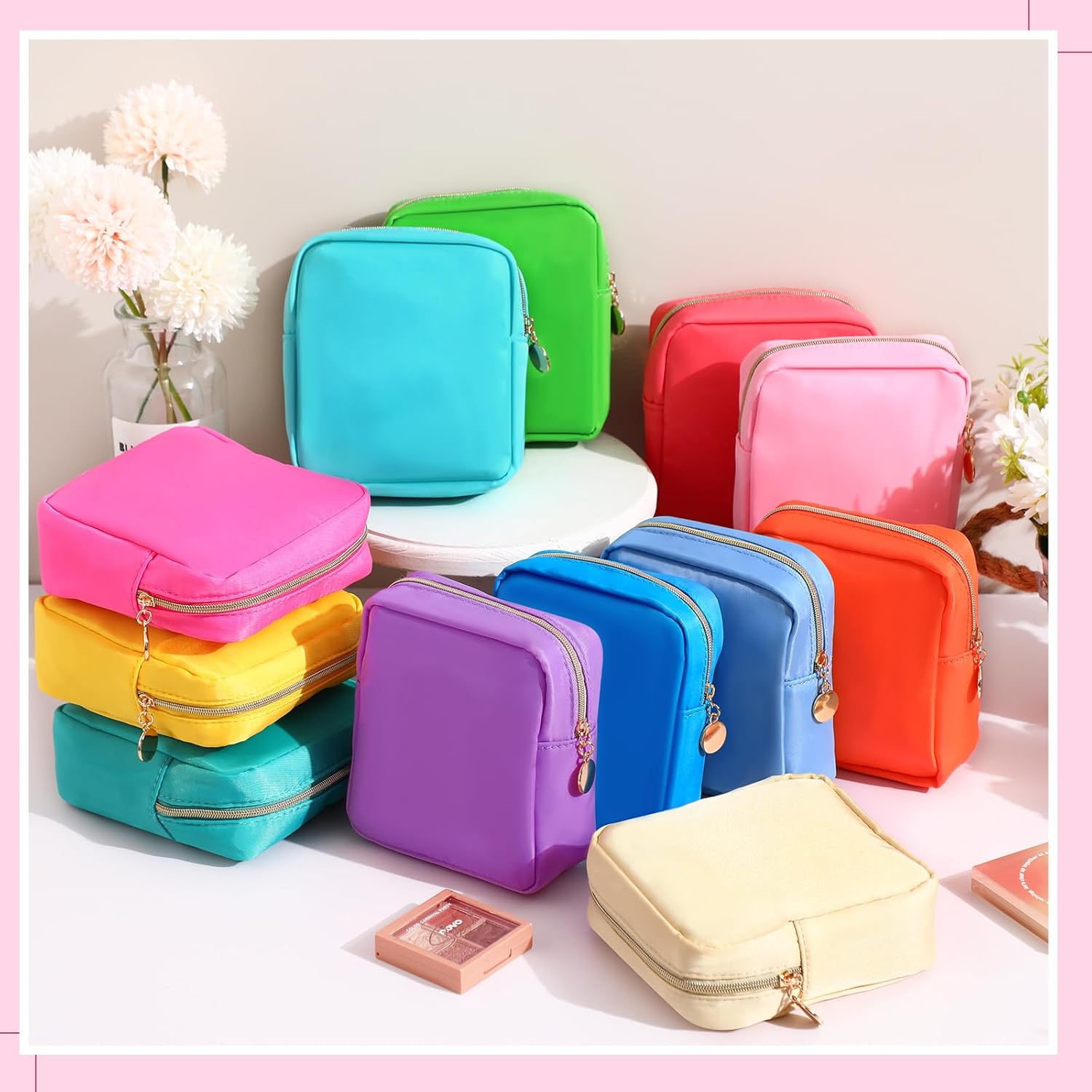 Kacctyen 12 Pcs Mini Makeup Bag Nylon Small Pouch for Purse Mini Square Nylon Pouch with Zipper Small Cosmetic Travel Makeup Bag Purse Organizer for Women(Bright Color,Regular) - Image 5
