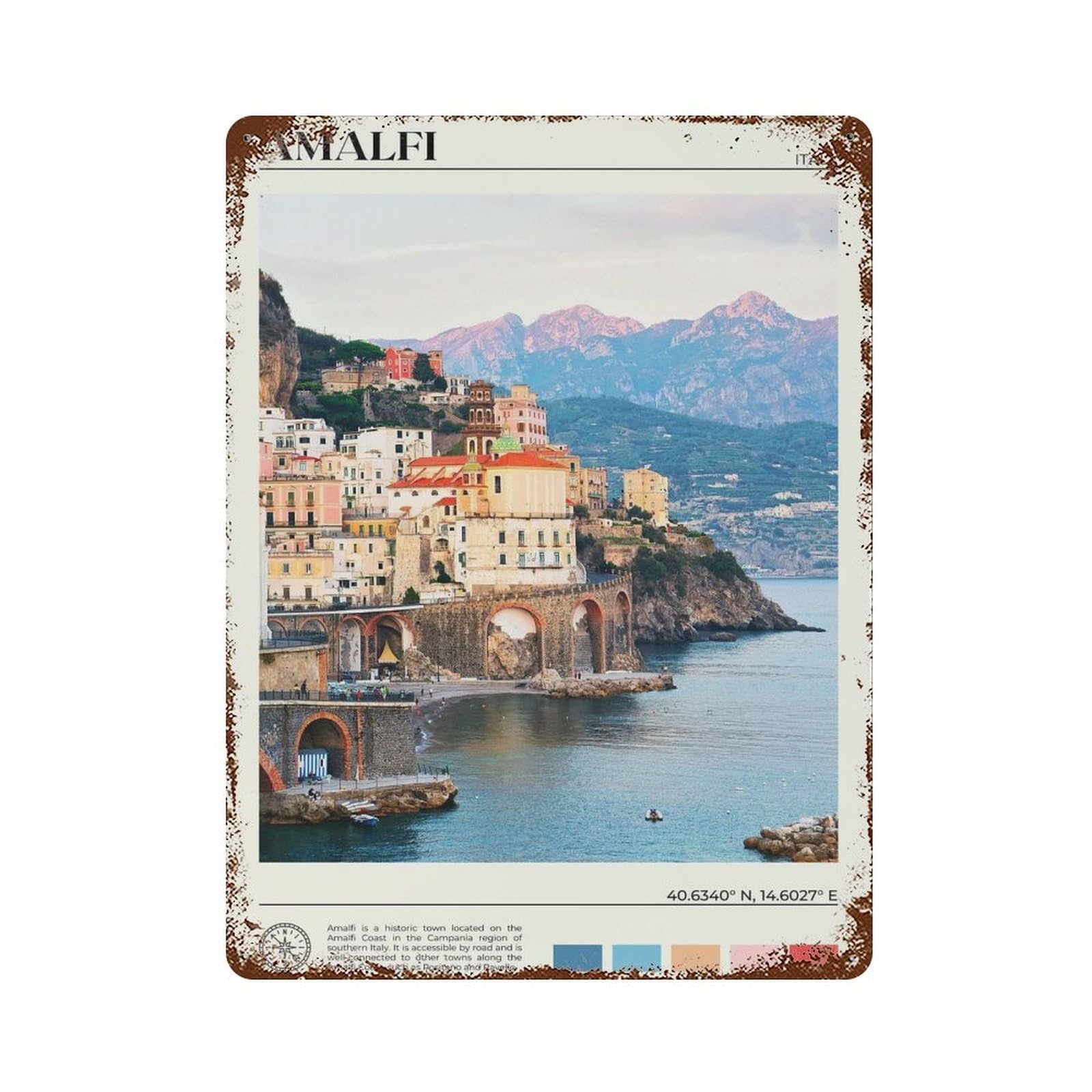 xiaoxiaoshen Real Photo Amalfi Decor Italy Wall Decor Art Metal Tin Poster Modern Home Decor Art Home Bar Shop Decorations Vintage Sign 40x30cm