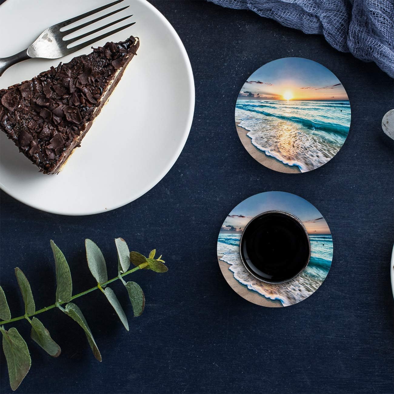 Tech Deals 🔥 Ocean Beach Drink Coasters Absorbent Natural Ceramic Stone Bar Coasters Set of 8 - Cup Mat with Cork Backing, Housewarming Gifts for Home Kitchen Decorations Tropical Sunset Beach Ocean Wave Sea Water
