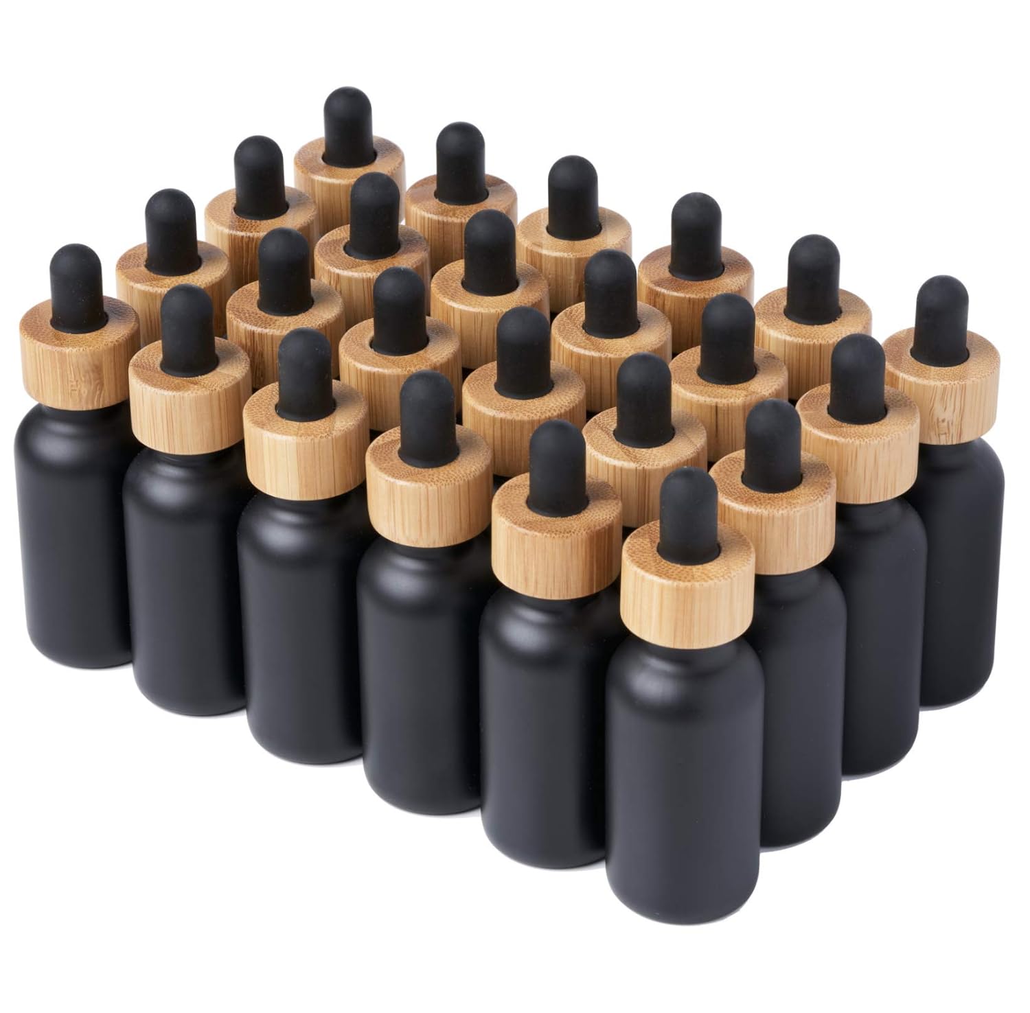 24 Pack Black Coated Boston Round Essential Oils Aromatherapy Glass Bottles Jar with Bamboo Dropper Cap, 1oz: Industrial & Scientific