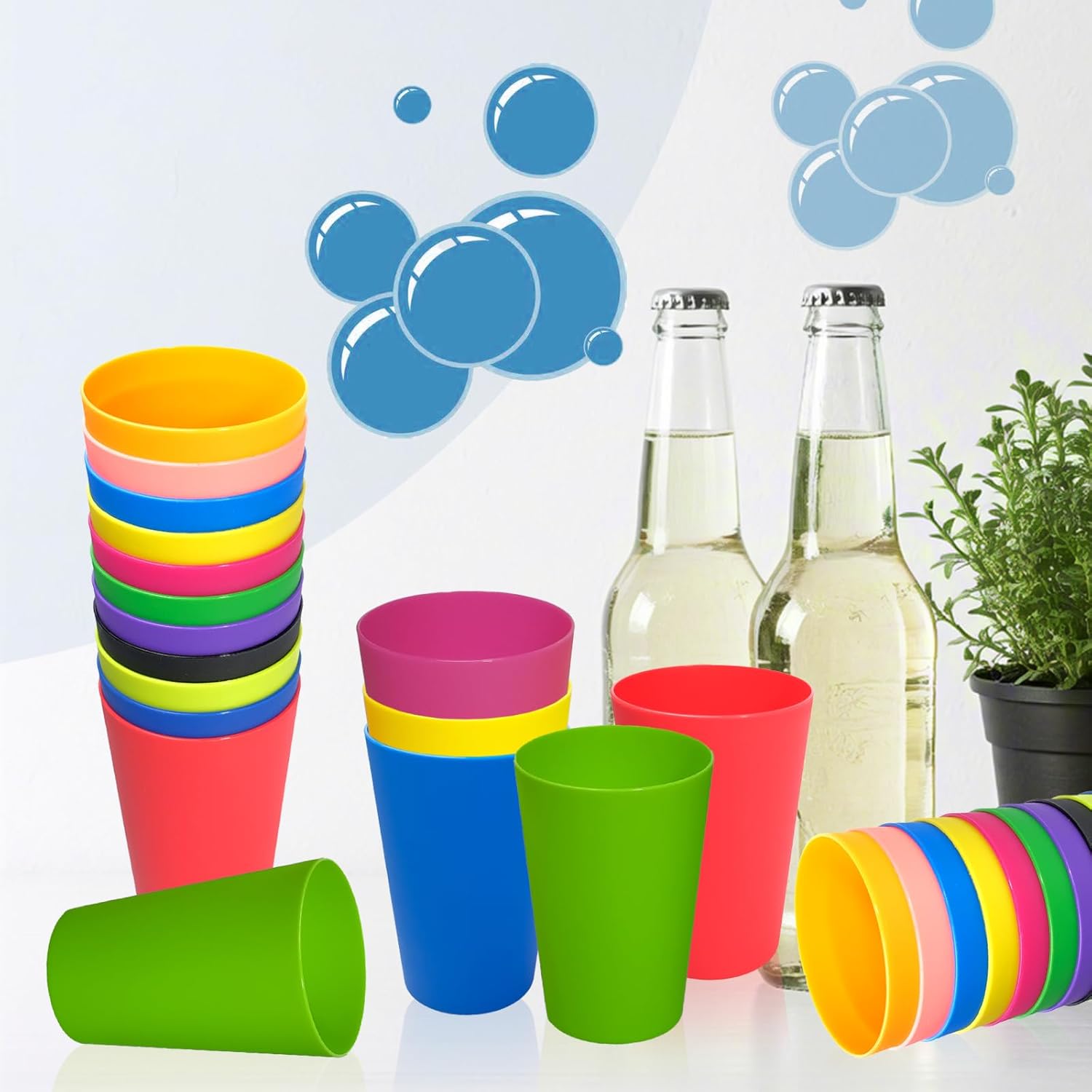 66 Pcs Kids Plastic Cups, 8.5 oz Stackable Colorful Drinking Tumblers, Reusable Plastic Cups Bulk for Kids, Toddlers, Baby, Children, and Adults (Multicolor)