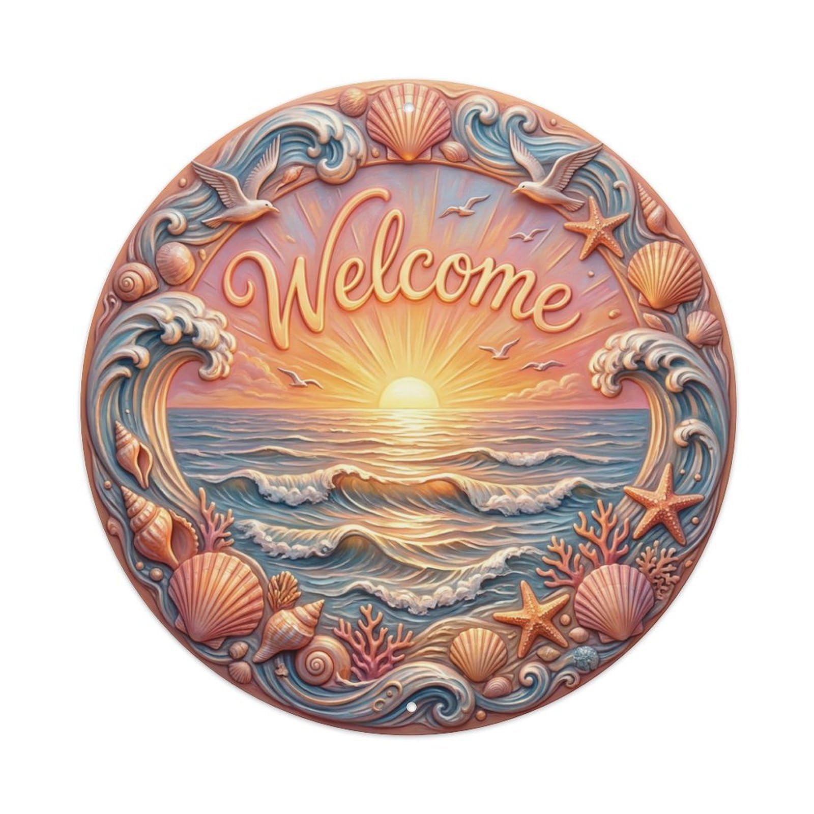 Tgrcjimh Style Metal Tin Sign Ocean Sunrise Welcome Dawn Light