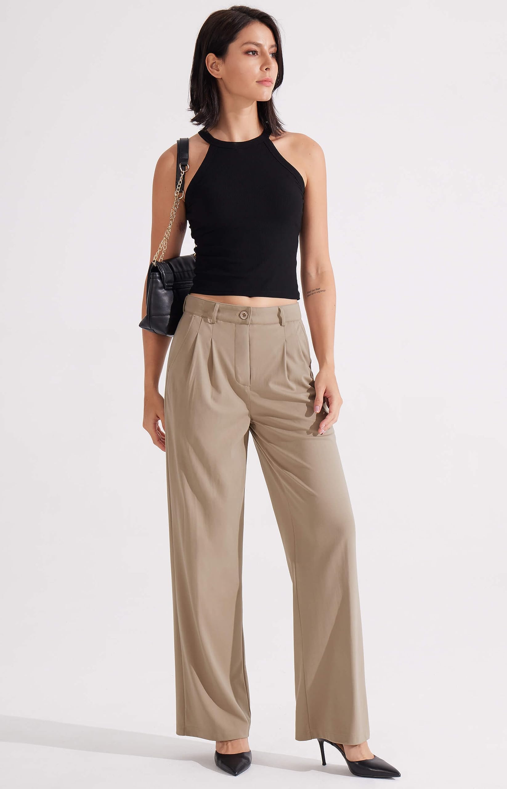 Libin Pantalon Large pour Femme - Taille Haute - 73,7 cm/78,7 cm - Pantalon de Travail Professionnel - Pantalon décontracté pour Yoga, Golf