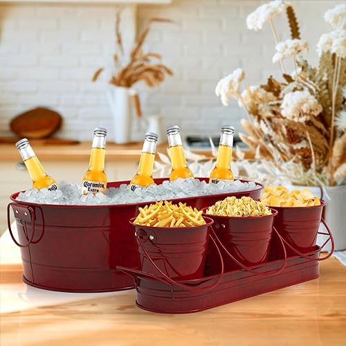 Miniatura 2 de Cubo de hielo ovalado con 3 cubos para servir, condimentos, nueces, aperitivos, cuencos para servir dulces, enfriador de bebidas de metal, 4 galones