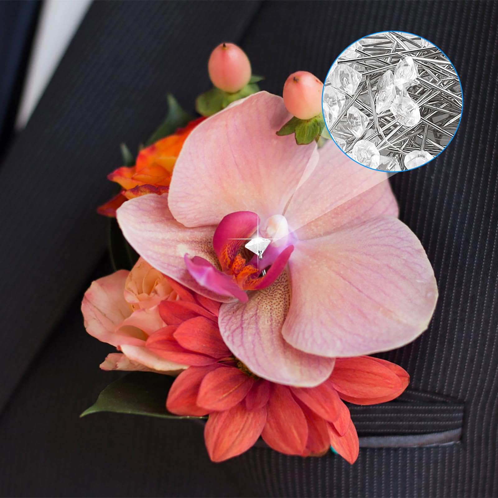 HXMJIED 100 spilli con testa in cristallo di diamante – Spilli a forma di fiore per decorazioni nuziali e fai da te cucito artigianato