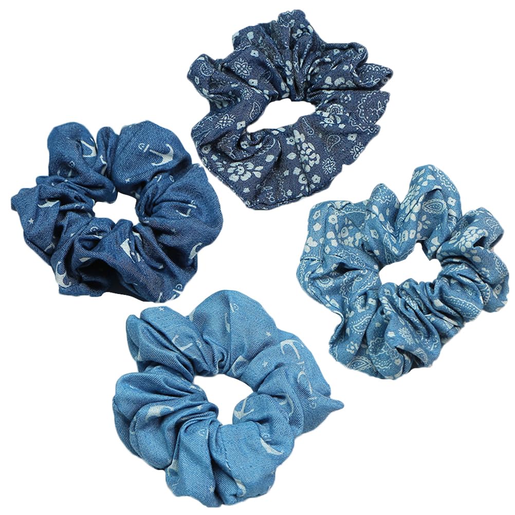Mobestech Denim Hair Scrunchies 1-Pack Elastic Hair Ties Blue Ponytail Holders Stretchy Accessories for Women Girls Casual and Party Use