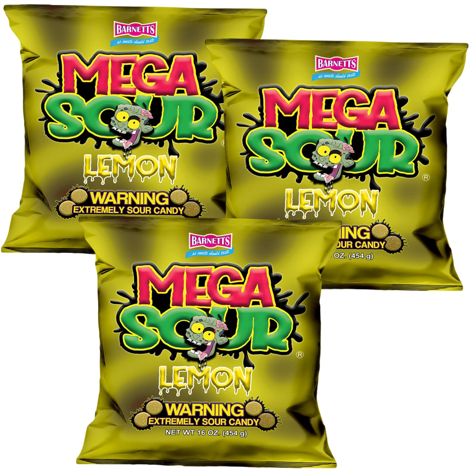 Barnetts Mega Sour Candy Lemon 454g (Pack of 3) – Handmade British Hard Sweets – Extreme Sour Candy Challenge