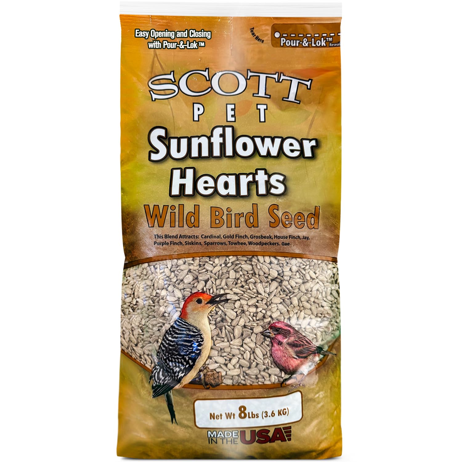 Scott Pet Wild Bird Seed, Sunflower Hearts, 8 lbs Bag, For All Feeder Types, Great Source of Protein, Food for Outside Wild Birds