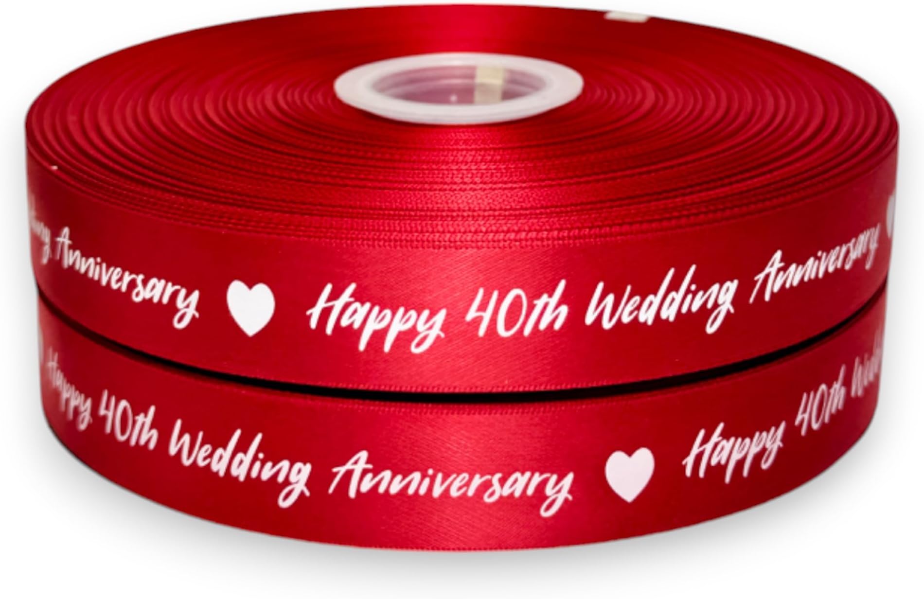 Happy Ruby Red 40th Wedding Anniversary 2m x 25mm Ribbon For Cake Decoration Ribbon & Decorating Ideas for Present Gift Wrap Car Bows Toppers or Wrapping for Bags Box Balloon String Cards Ribbon