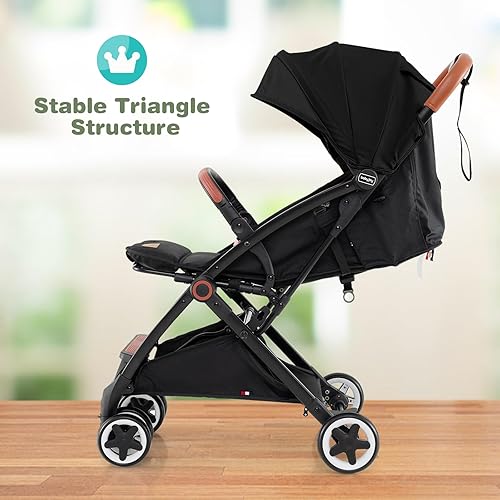 Miniatura 9 de HOMGX - Cochecito de bebé ligero, cochecito de viaje compacto con asiento ergonómico, cesta espaciosa, respaldo ajustable, toldo de gran tamaño,