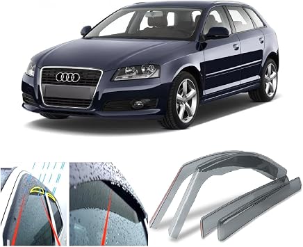 Set of 4 Wind Deflectors Compatible with AUDI A3 S3 RS3 5-Door Sportback 2003 2004 2005 2006 2007 2008 2009 2010 2011 2012 Acrylic Glass PMMA Window Sun Visors/Weather Shields/Rain Guards