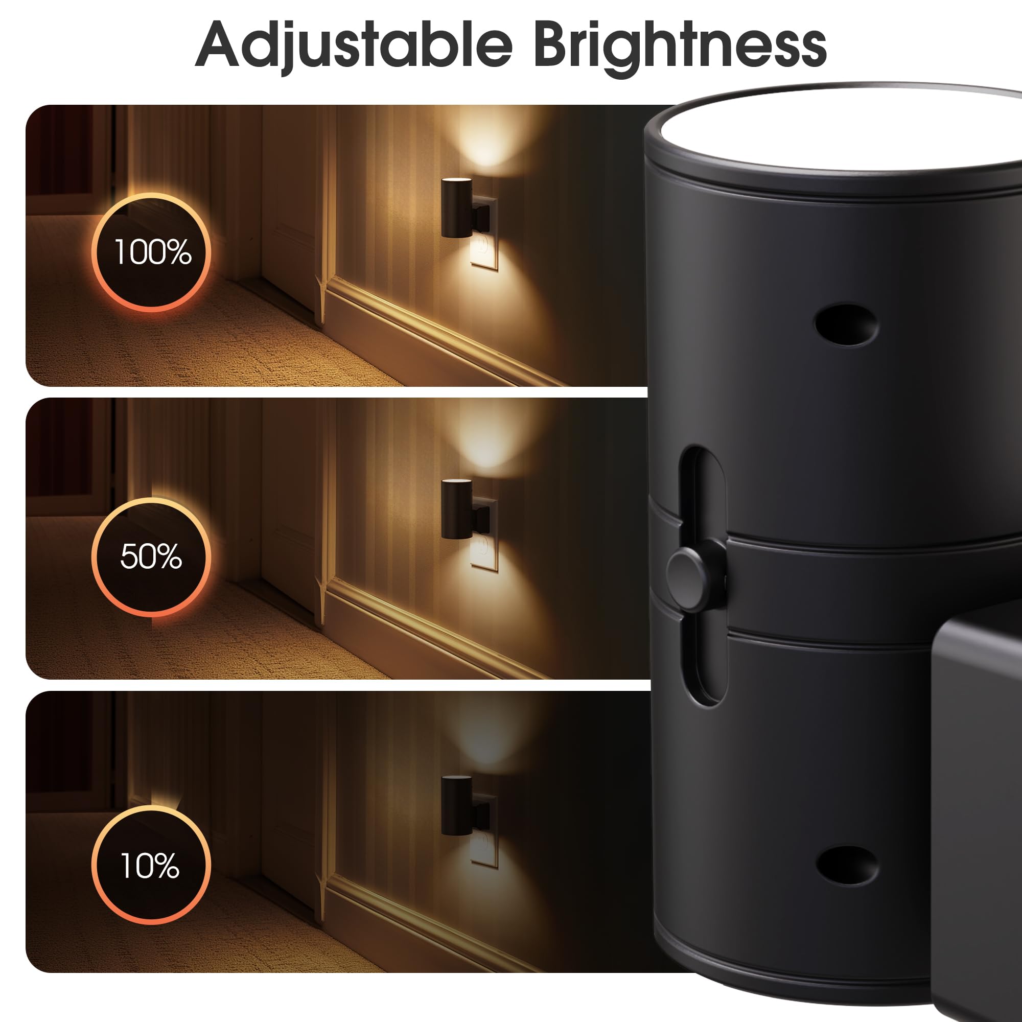 Briignite - Luz nocturna, sensor de anochecer a amanecer, luz nocturna blanca suave de 3000 K, brillo ajustable de 0 a 100 lúmenes, luces nocturnas regulables se conectan a la pared para pasillo,