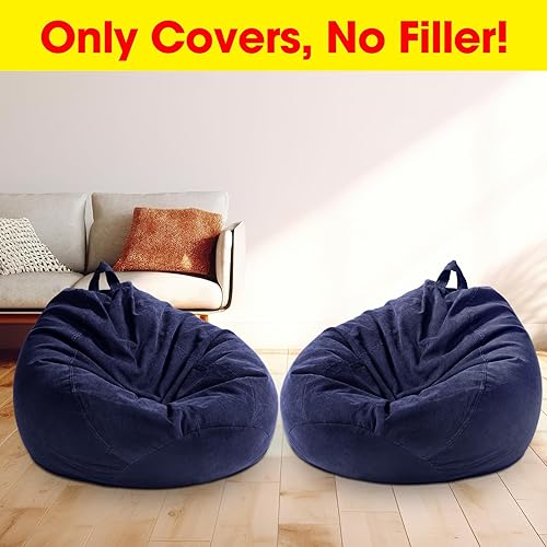 Miniatura 14 de Tranqun 2 fundas para puf de pana suave, almacenamiento para adultos, interior y dormitorio, organizando juguetes de felpa (150 l, gris oscuro) Gris