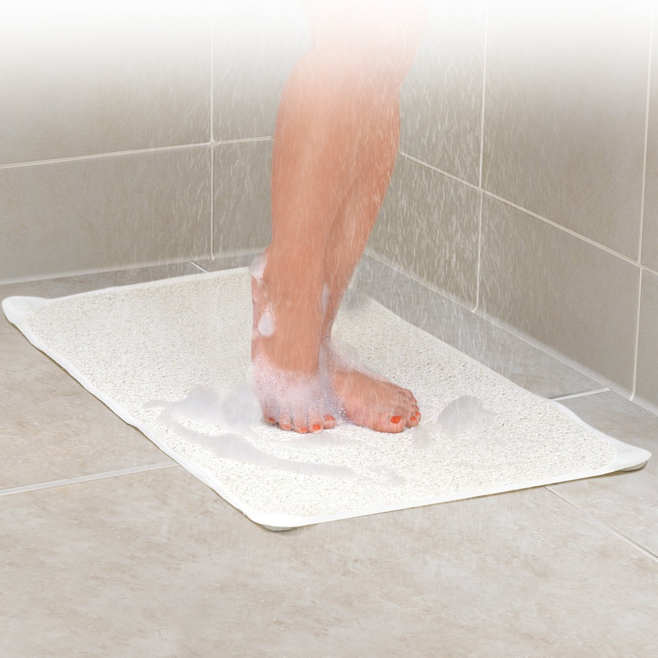 IdeaworksNon-Slip Grip, Fast Drying Hydro Shower and Bath Rug Perfect for Elders and Children, White
