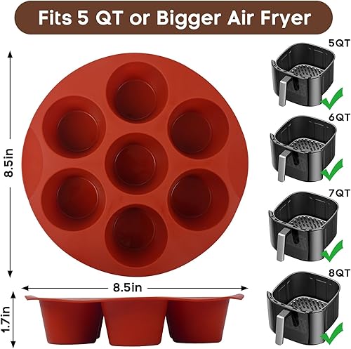 Miniatura 2 de Molde de silicona para freidoras de aire para hornear, antiadherente para 7 tazas para magdalenas, molde para cupcakes, bandeja para hornear huevos