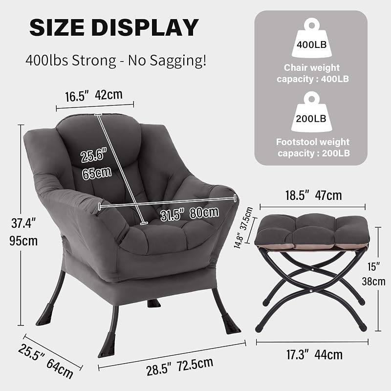 Tiita Lazy Chair with Ottoman, Comfy Reading Accent Chair, Dark Grey image 2