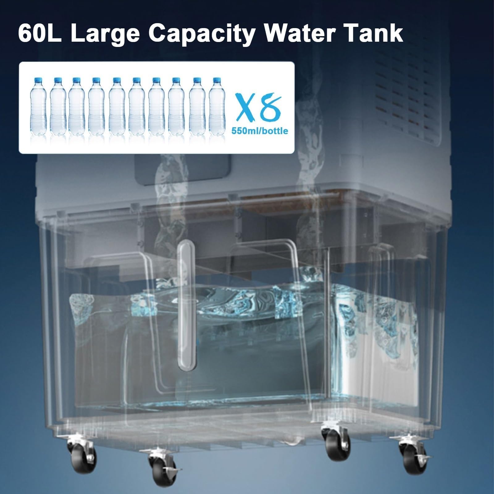 Enfriador de aire evaporativo industrial, tanque de agua de 60 litros, oscilación de 120°, 3 velocidades de viento para uso comercial al aire libre, enfriador de pantano resistente para una