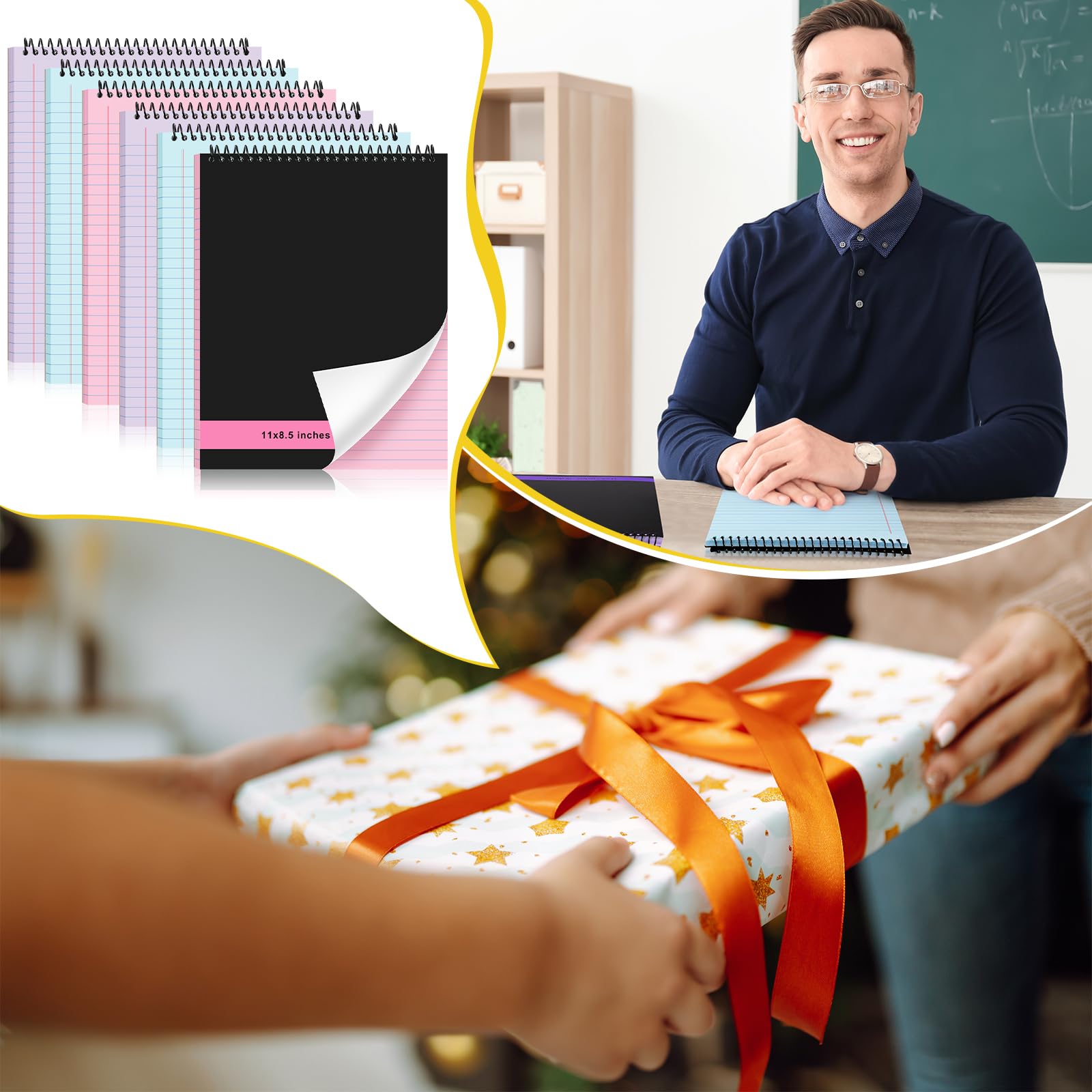 Resurhang Lot de 6 cahiers à spirales à spirales double face avec couverture rigide durable pour l'école et le travail, 70 feuilles (3 couleurs)
