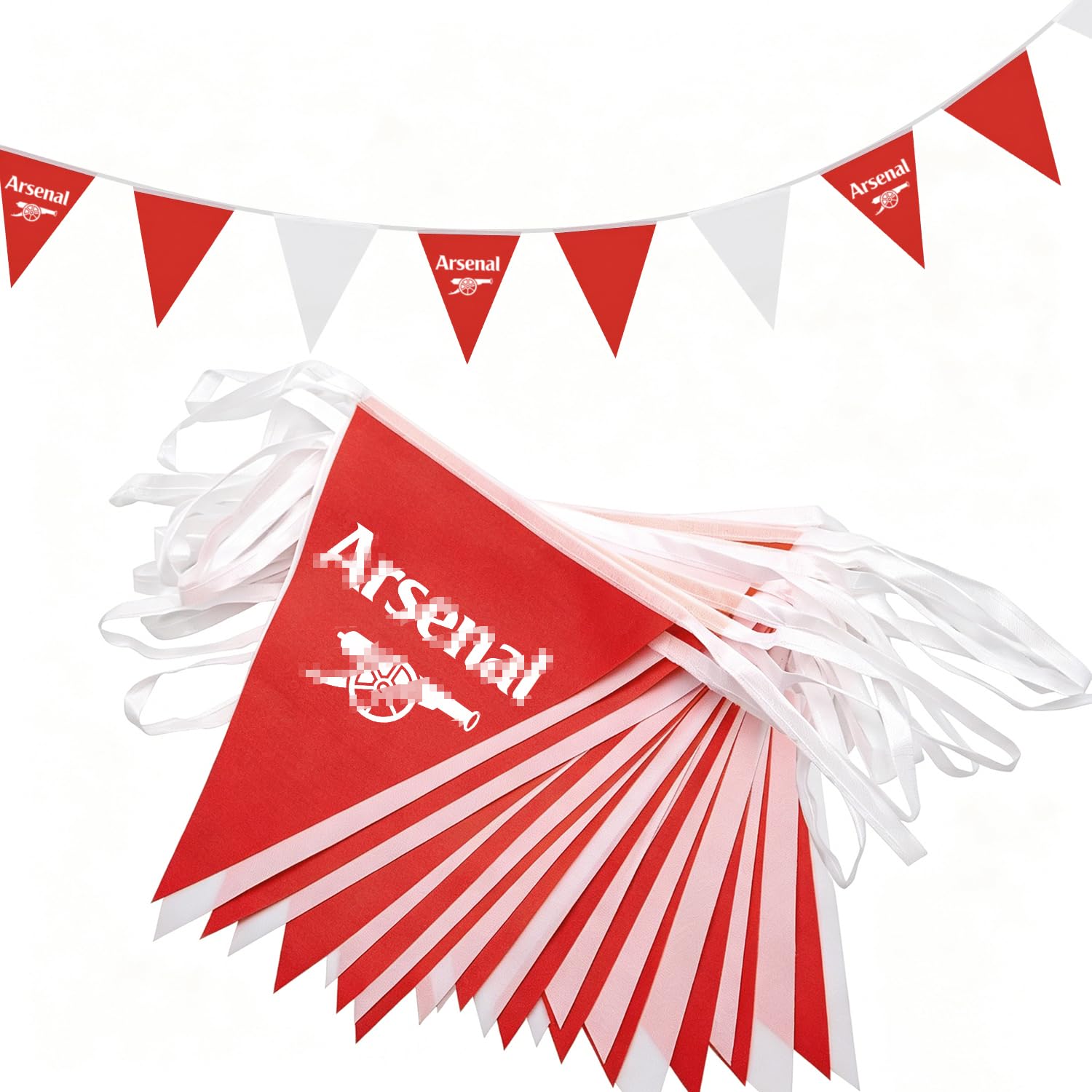 20m 52pcs Red White Bunting for Arse-nal Football Party, QRTDXP 16x21cm Reusable Red White Triangle Flags Garland for Football Party Indoor Outdoor Decoration Sports Events Celebration — image 1