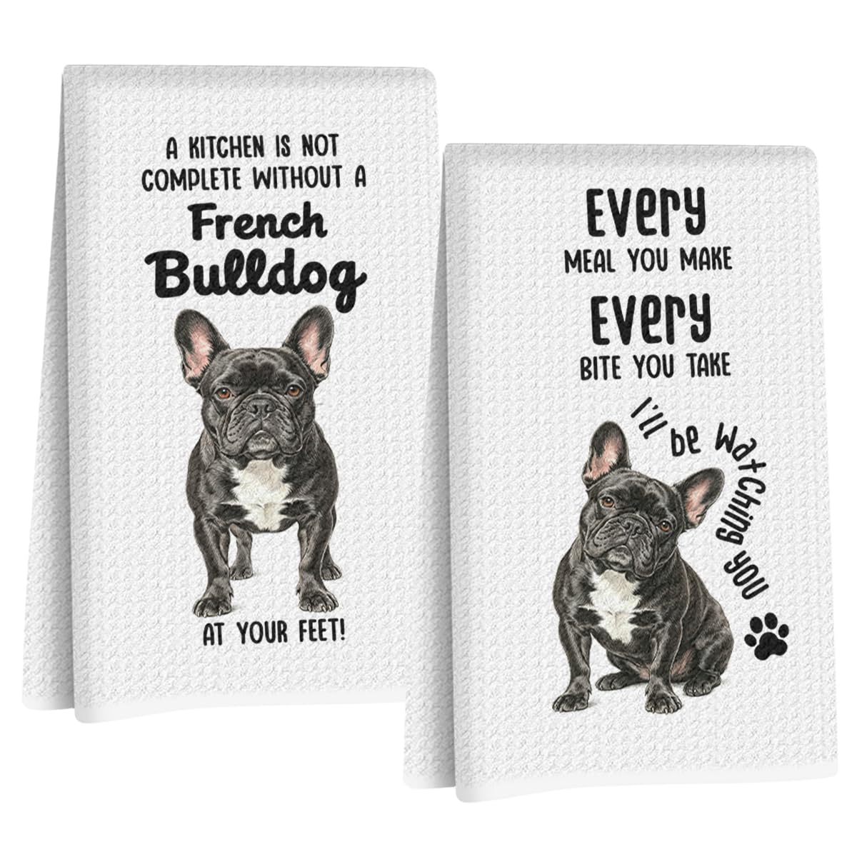 2 Pcs French Bulldog Kitchen Towels, Funny Frenchie Reusable Dish Towels