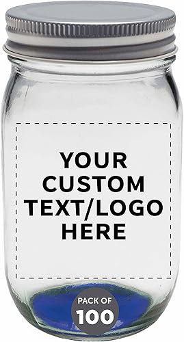 Discount Promos Tarros Mason personalizados con tapas de 16 onzas. Juego de 100 unidades, paquete personalizado a granel  Tarros de vidrio para