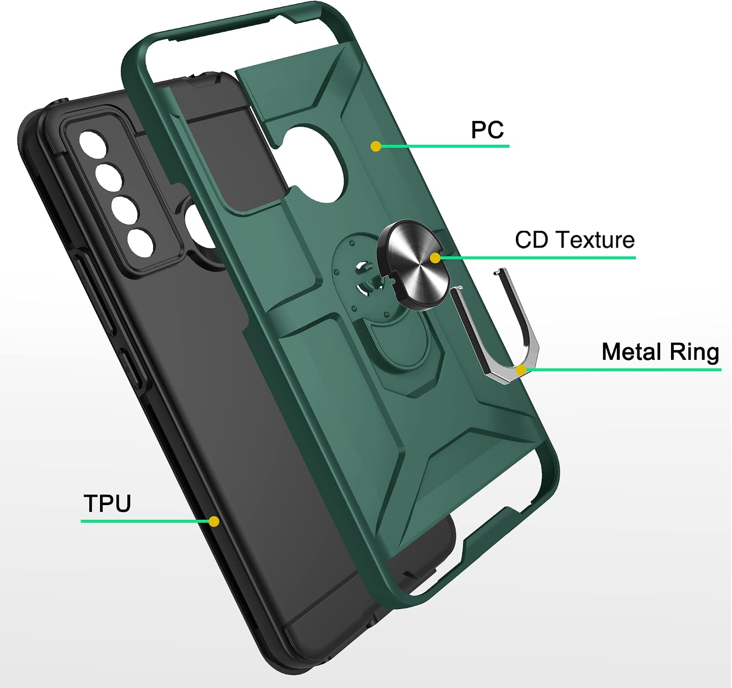 for TCL 20 XE Case,for TCL 20XE Case with HD Screen Protector, Atump 360° Rotation Ring Holder Kickstand [Work with Magnetic Car Mount] PC+ TPU Phone Case for TCL 20 XE,Midnight Green