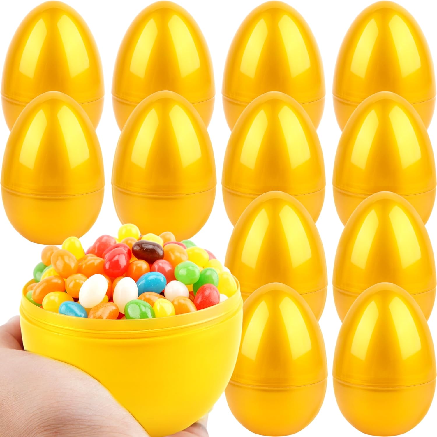 12 Pcs 6 Inch/ 8 Inch Golden Easter Eggs Plastic Jumbo Fillable Easter Eggs for Egg Hunt Game Easter Party Favors Decoration (Golden-6 Inch)
