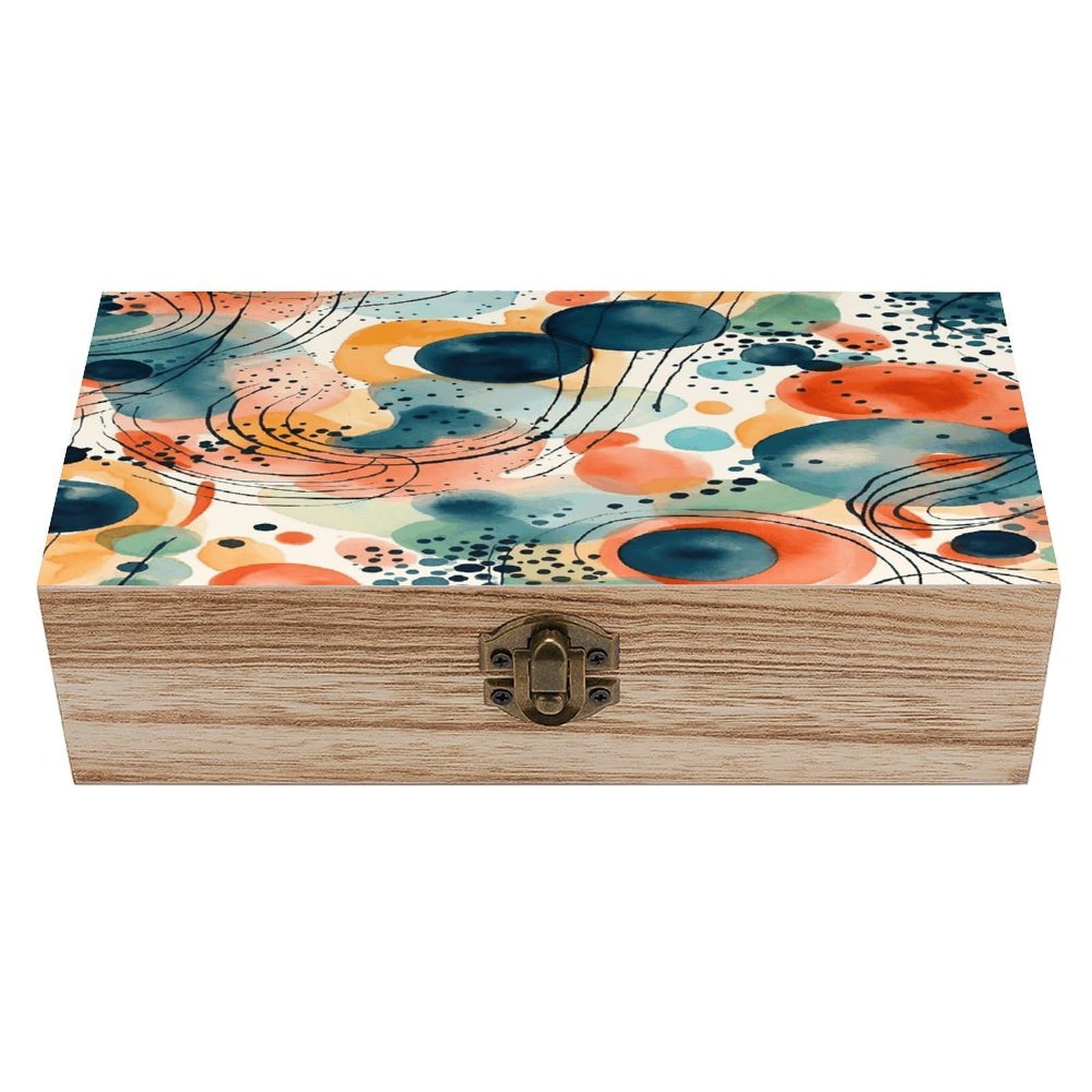 Btcowzrv Style Hand Drawn Pattern Wooden Storage Box, Keepsake Box With Hinged And Retro Lock, Wood Jewelry Organizer For Photos & Mementos And Home Decor